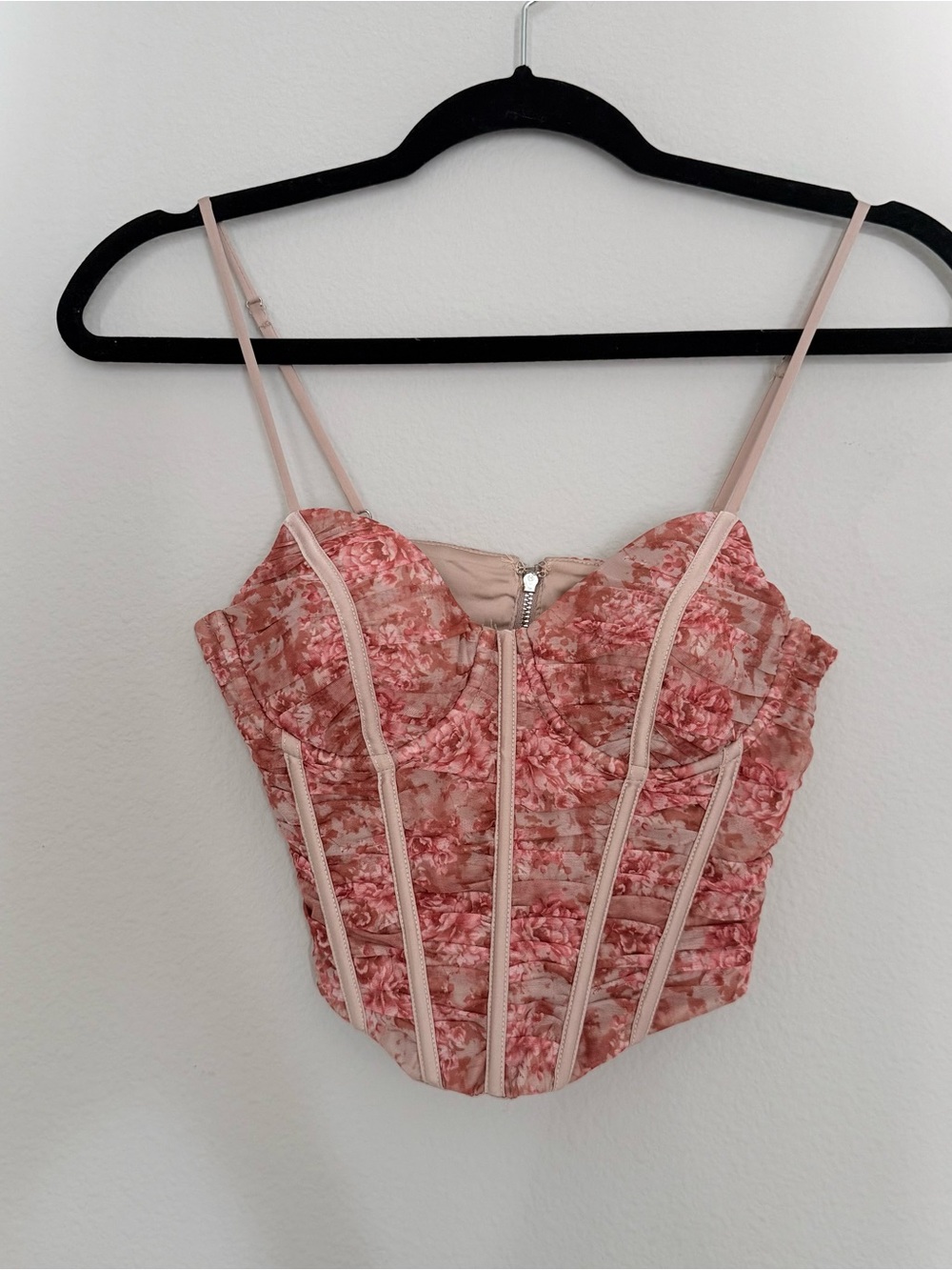 Oh Polly Rose Print Corset Crop Top in Blush Pink